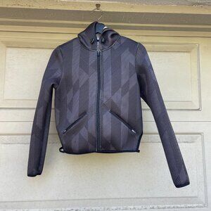 BCBGMAXAZRIA Scuba Track Jacket Hoodie Gray Geometric Print Techwear Zip Up S